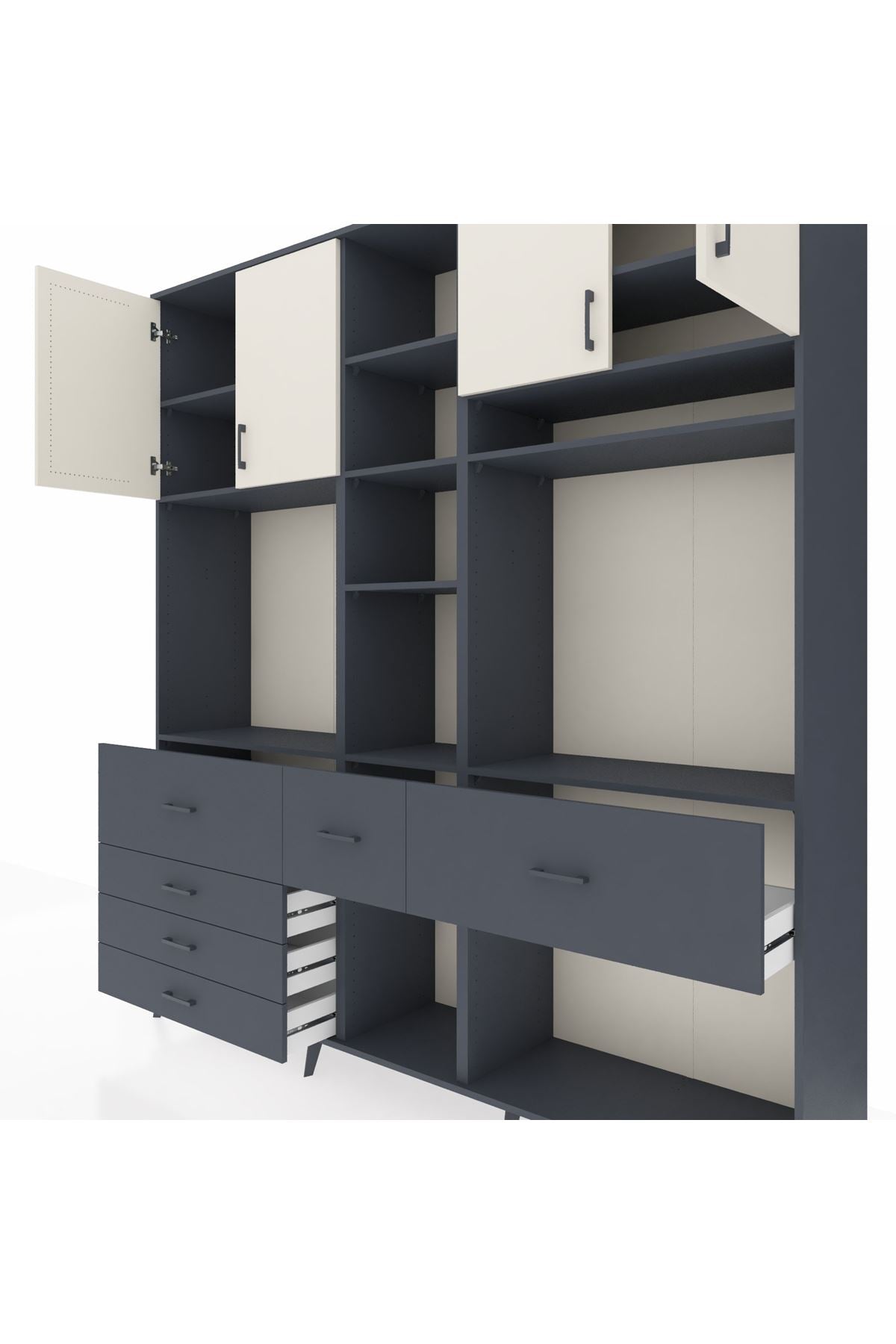 Hyperion Dolap 11 Raflı 6 Çekmeceli 4 Kapaklı 220x44x243 Antrasit-Aytaşı/Antrasit