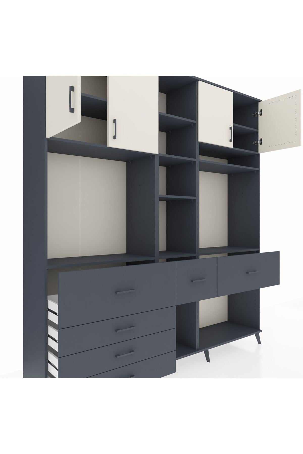 Hyperion Dolap 11 Raflı 6 Çekmeceli 4 Kapaklı 220x44x243 Antrasit-Aytaşı/Antrasit