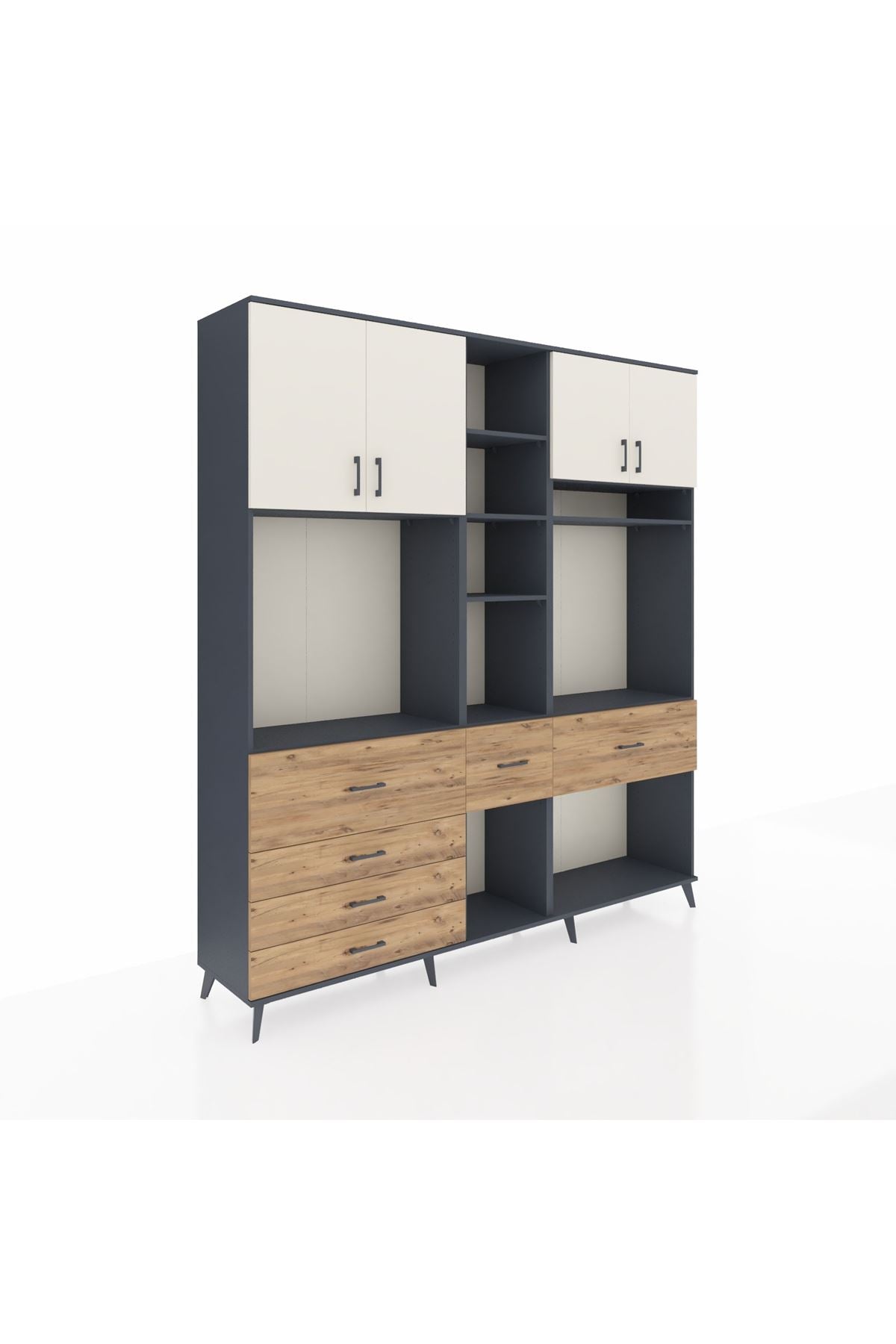 Hyperion Dolap 11 Raflı 6 Çekmeceli 4 Kapaklı 220x44x243 Antrasit-Aytaşı/Çam