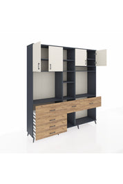 Hyperion Dolap 11 Raflı 6 Çekmeceli 4 Kapaklı 220x44x243 Antrasit-Aytaşı/Çam