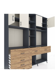 Hyperion Dolap 11 Raflı 6 Çekmeceli 4 Kapaklı 220x44x243 Antrasit-Aytaşı/Çam