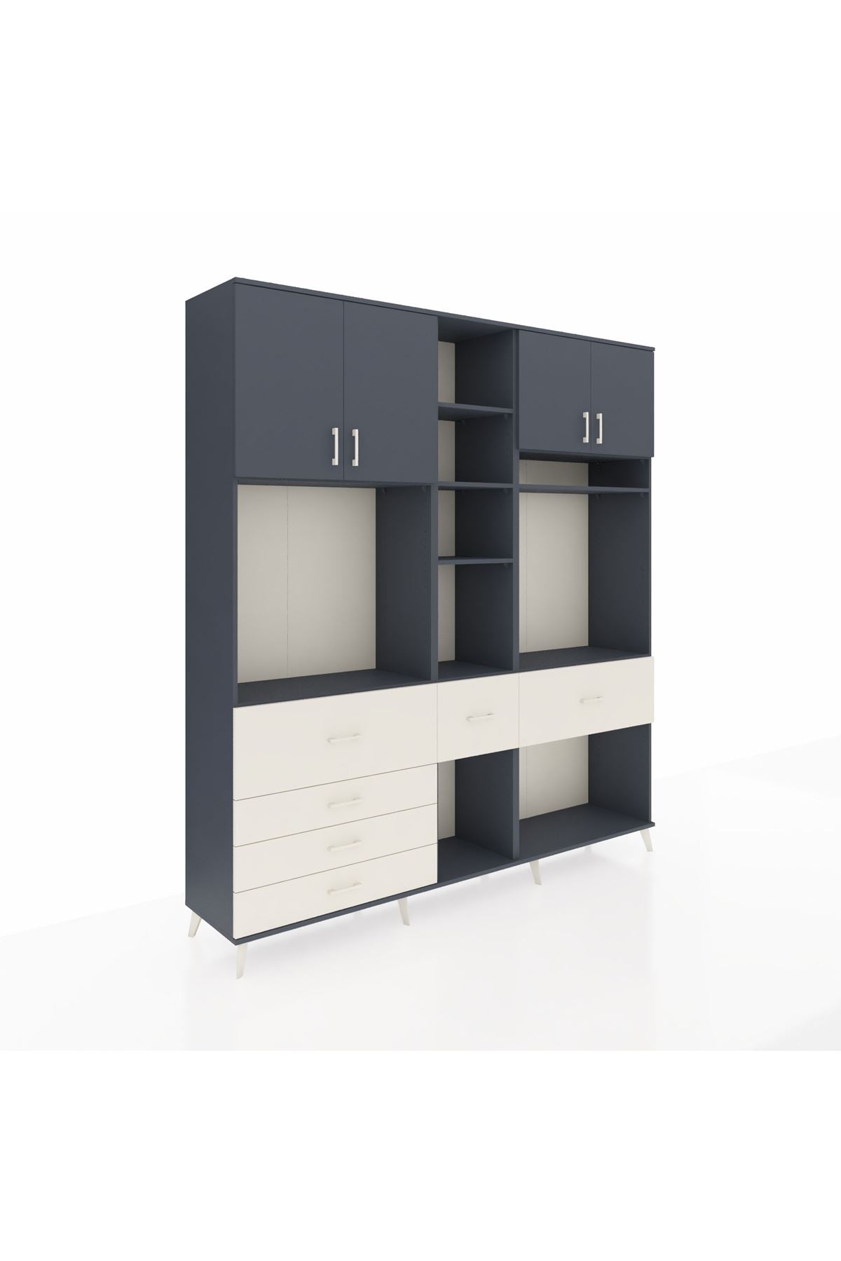 Hyperion Dolap 11 Raflı 6 Çekmeceli 4 Kapaklı 220x44x243 Antrasit-Antrasit/Aytaşı