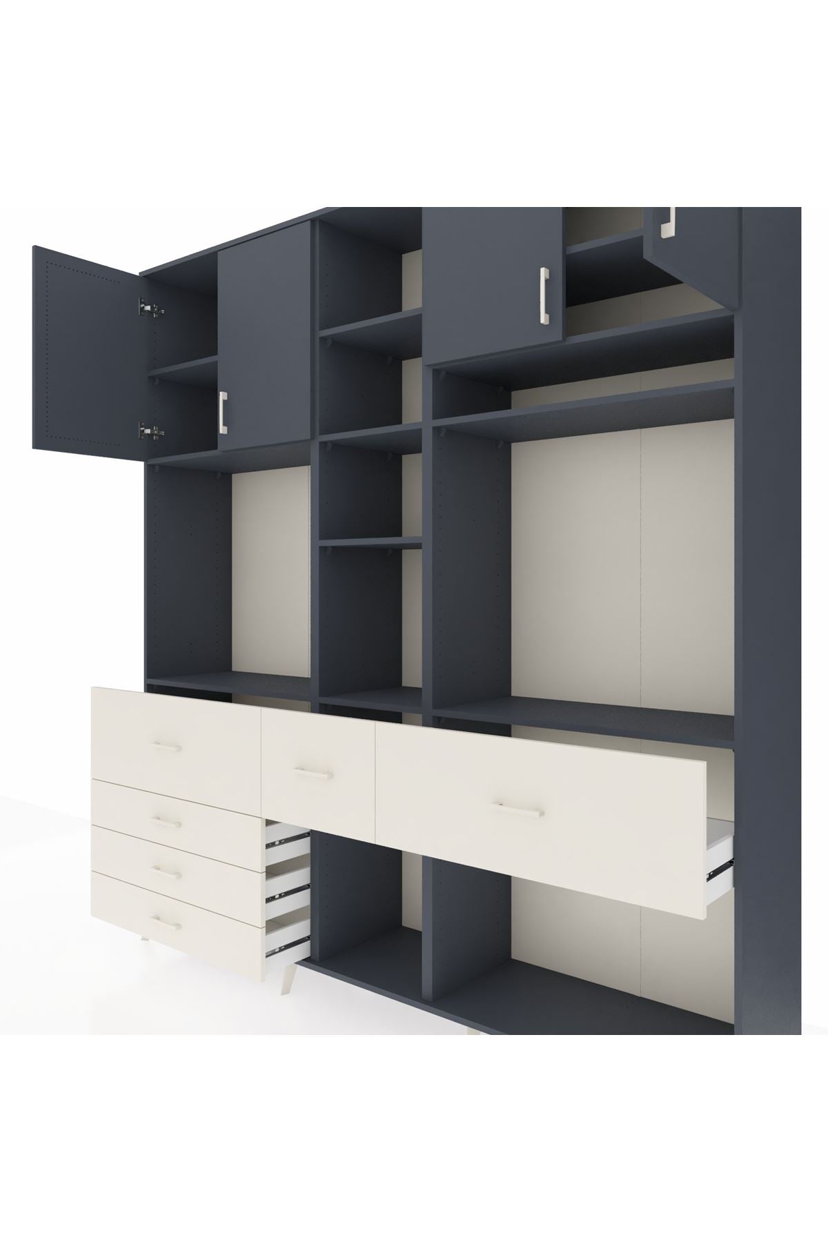 Hyperion Dolap 11 Raflı 6 Çekmeceli 4 Kapaklı 220x44x243 Antrasit-Antrasit/Aytaşı