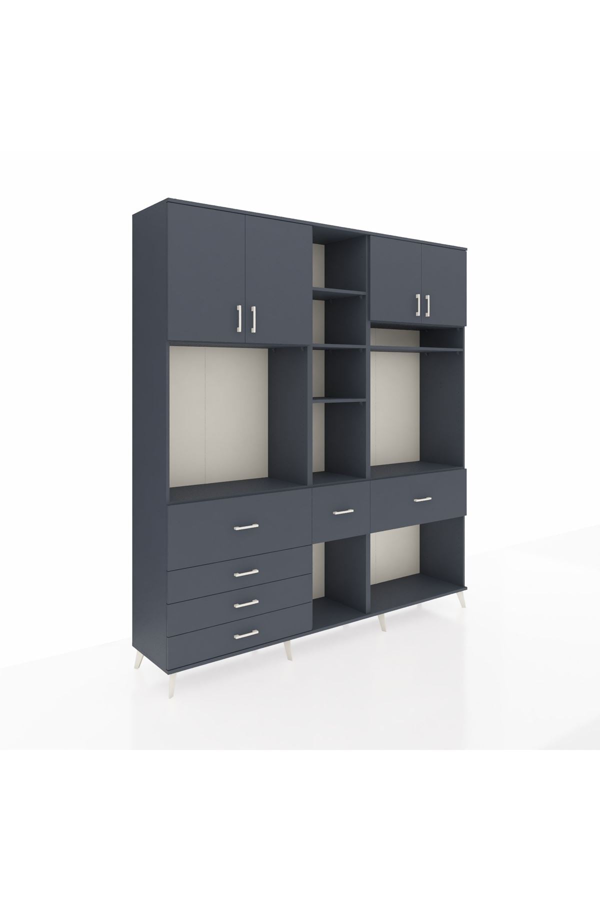 Hyperion Dolap 11 Raflı 6 Çekmeceli 4 Kapaklı 220x44x243 Antrasit-Antrasit/Antrasit