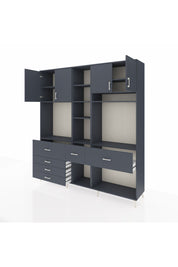 Hyperion Dolap 11 Raflı 6 Çekmeceli 4 Kapaklı 220x44x243 Antrasit-Antrasit/Antrasit