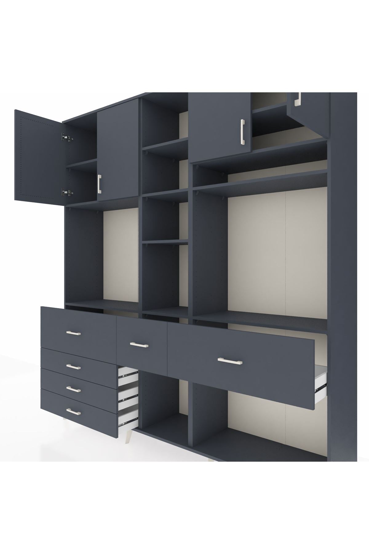 Hyperion Dolap 11 Raflı 6 Çekmeceli 4 Kapaklı 220x44x243 Antrasit-Antrasit/Antrasit