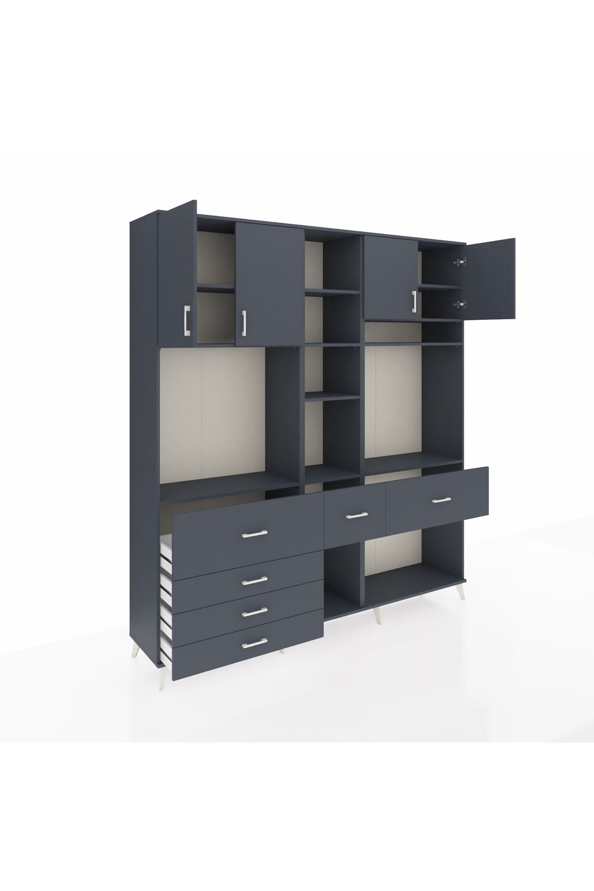 Hyperion Dolap 11 Raflı 6 Çekmeceli 4 Kapaklı 220x44x243 Antrasit-Antrasit/Antrasit