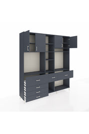 Hyperion Dolap 11 Raflı 6 Çekmeceli 4 Kapaklı 220x44x243 Antrasit-Antrasit/Antrasit