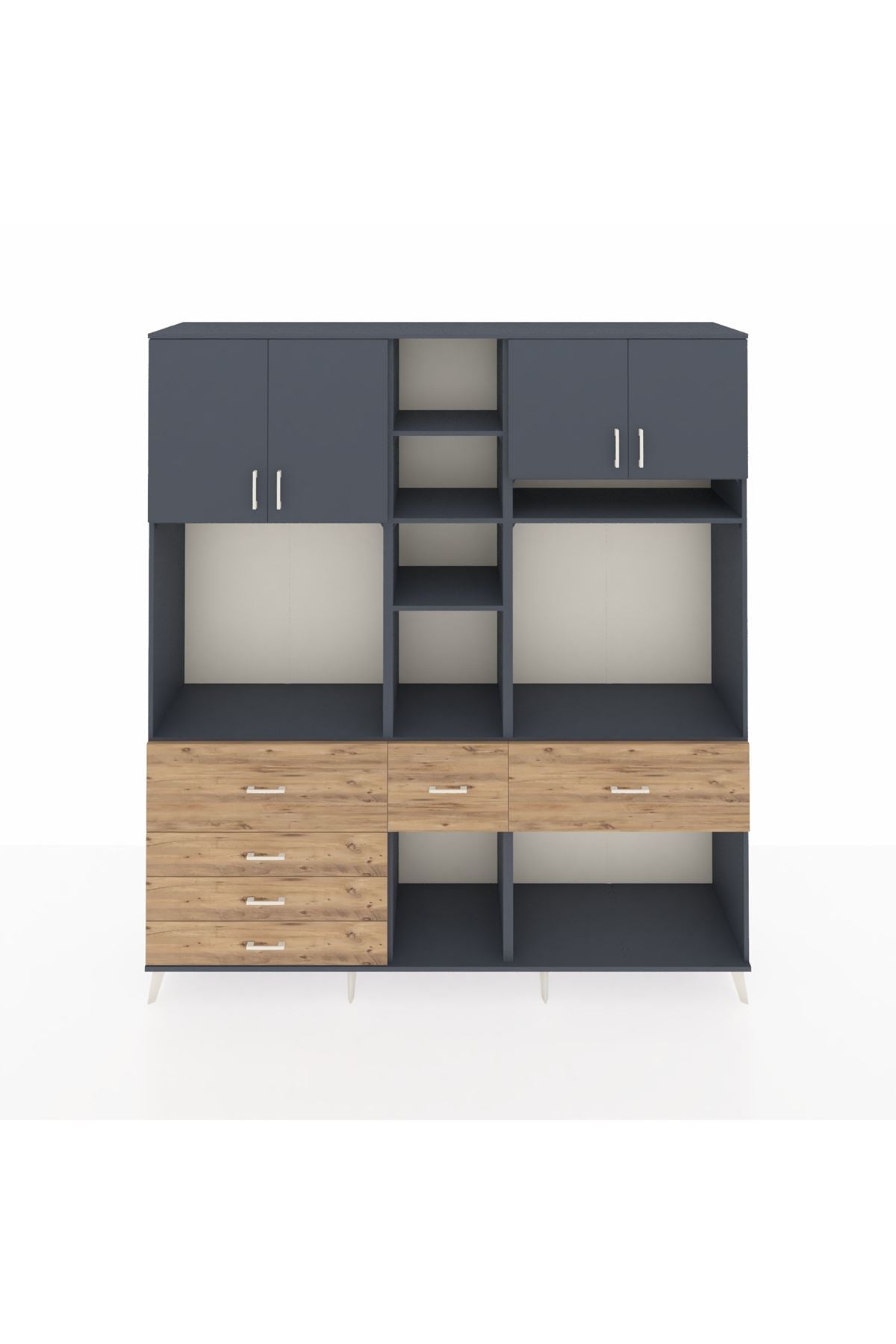 Hyperion Dolap 11 Raflı 6 Çekmeceli 4 Kapaklı 220x44x243 Antrasit-Antrasit/Çam