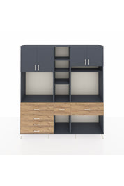 Hyperion Dolap 11 Raflı 6 Çekmeceli 4 Kapaklı 220x44x243 Antrasit-Antrasit/Çam