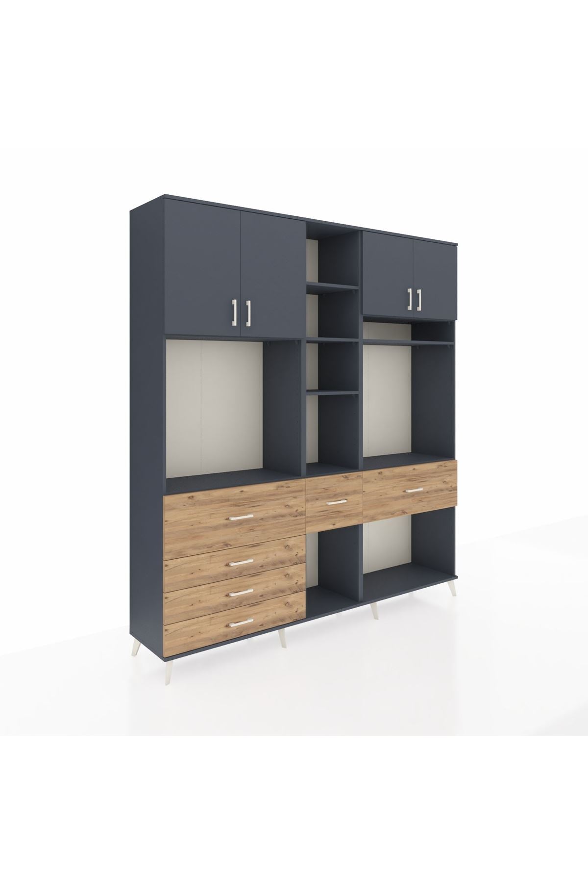 Hyperion Dolap 11 Raflı 6 Çekmeceli 4 Kapaklı 220x44x243 Antrasit-Antrasit/Çam