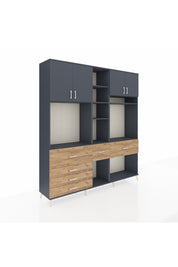 Hyperion Dolap 11 Raflı 6 Çekmeceli 4 Kapaklı 220x44x243 Antrasit-Antrasit/Çam