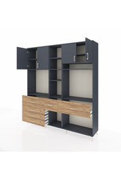 Hyperion Dolap 11 Raflı 6 Çekmeceli 4 Kapaklı 220x44x243 Antrasit-Antrasit/Çam