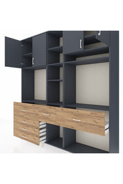 Hyperion Dolap 11 Raflı 6 Çekmeceli 4 Kapaklı 220x44x243 Antrasit-Antrasit/Çam