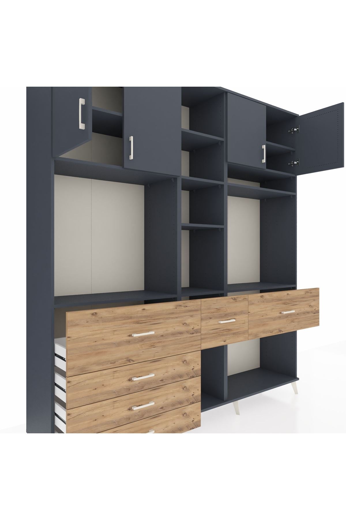 Hyperion Dolap 11 Raflı 6 Çekmeceli 4 Kapaklı 220x44x243 Antrasit-Antrasit/Çam