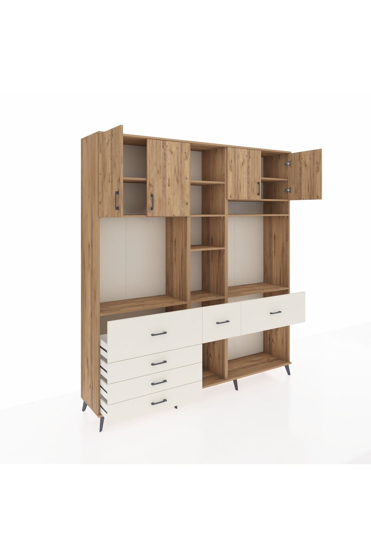 Hyperion Dolap 11 Raflı 6 Çekmeceli 4 Kapaklı 220x44x243 Çam-Çam/Aytaşı