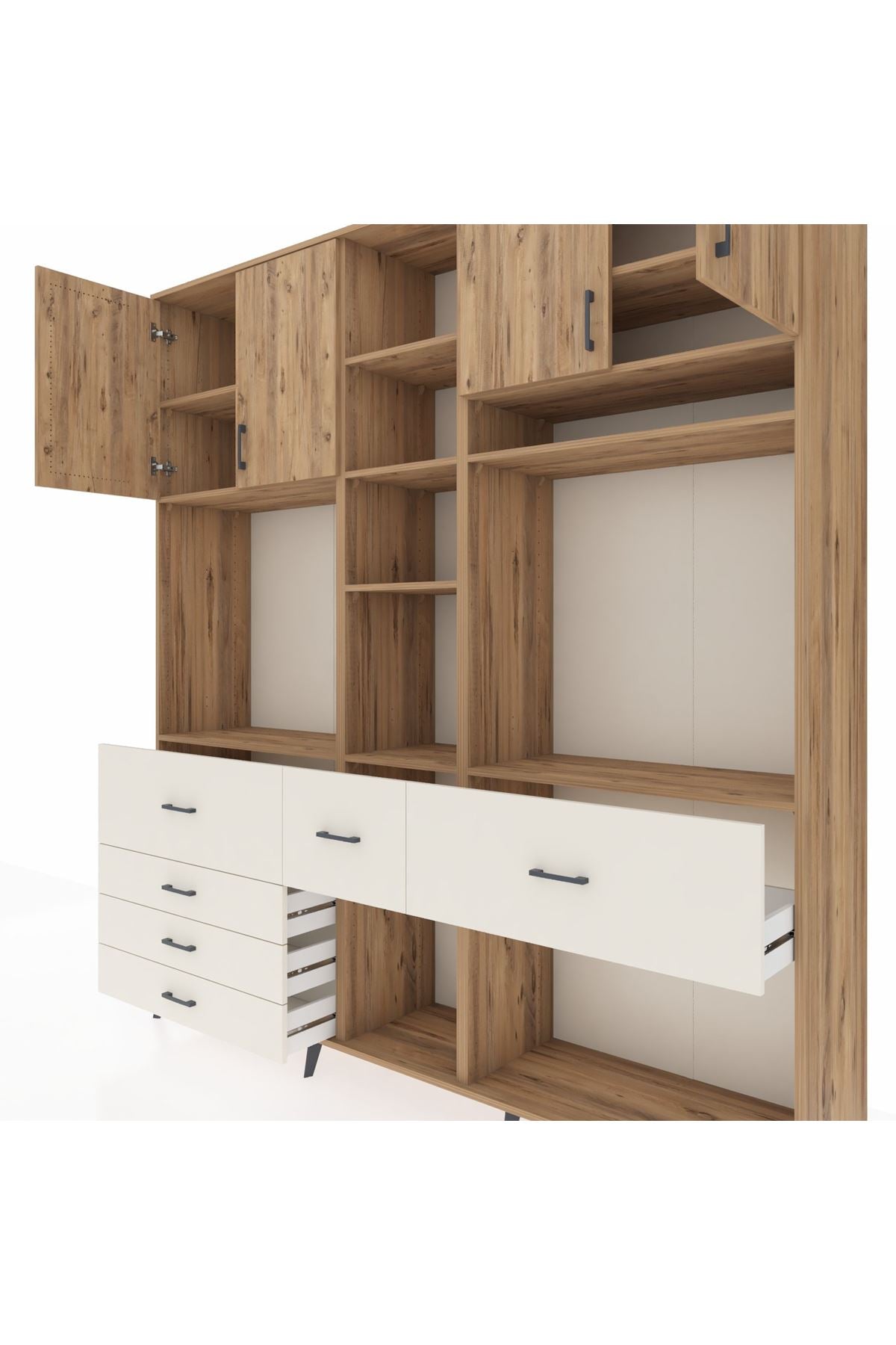 Hyperion Dolap 11 Raflı 6 Çekmeceli 4 Kapaklı 220x44x243 Çam-Çam/Aytaşı