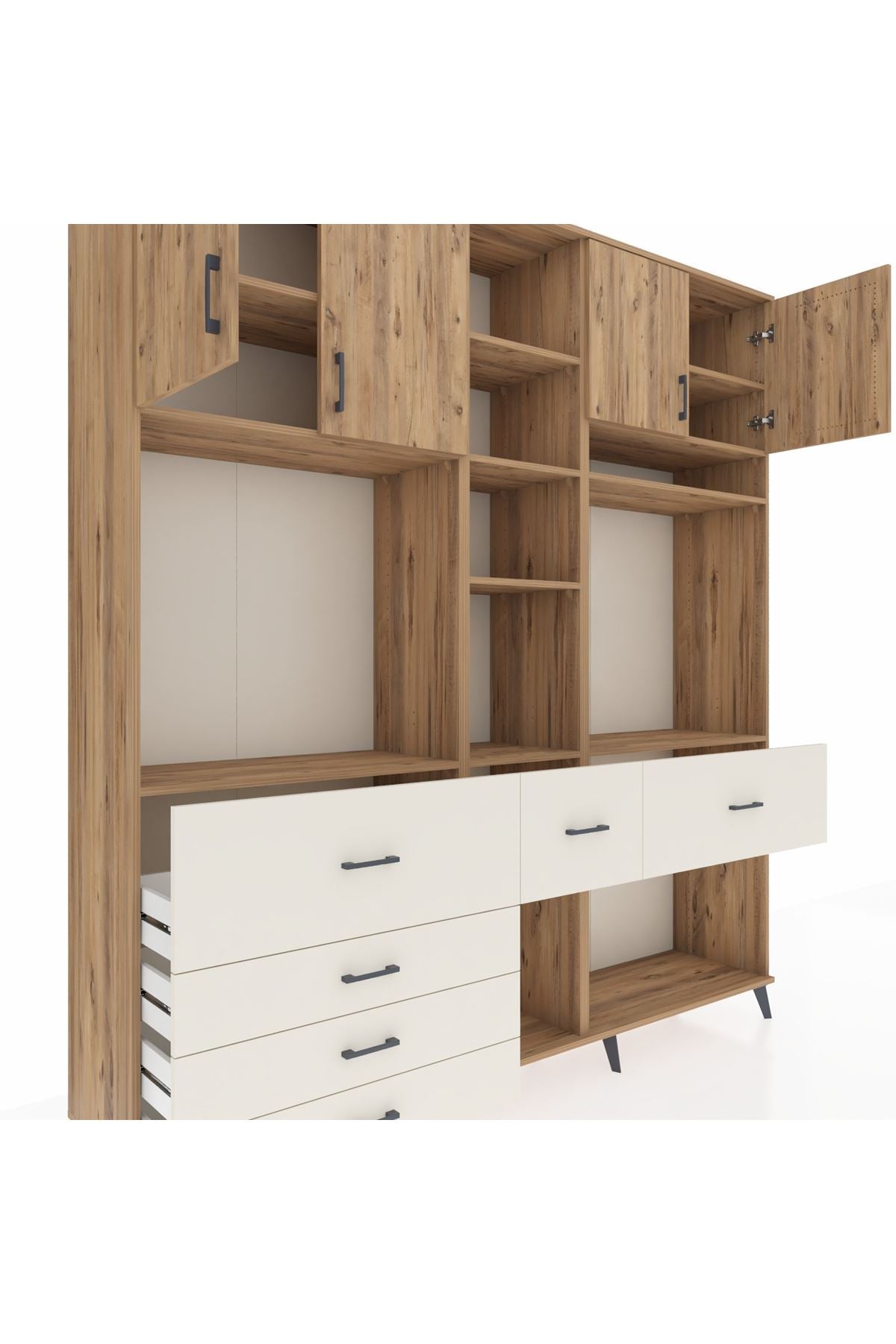 Hyperion Dolap 11 Raflı 6 Çekmeceli 4 Kapaklı 220x44x243 Çam-Çam/Aytaşı