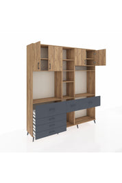 Hyperion Dolap 11 Raflı 6 Çekmeceli 4 Kapaklı 220x44x243 Çam-Çam/Antrasit