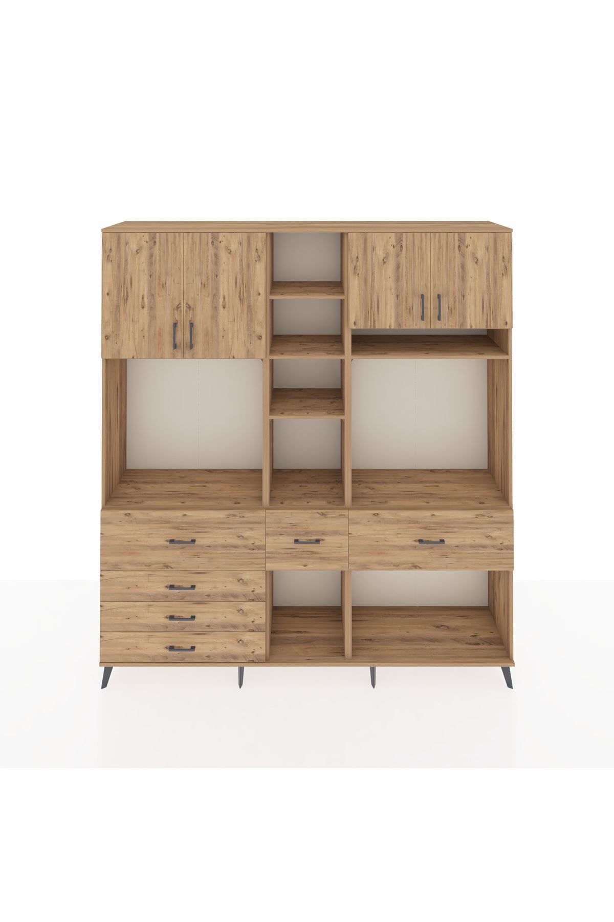 Hyperion Dolap 11 Raflı 6 Çekmeceli 4 Kapaklı 220x44x243 Çam-Çam/Çam