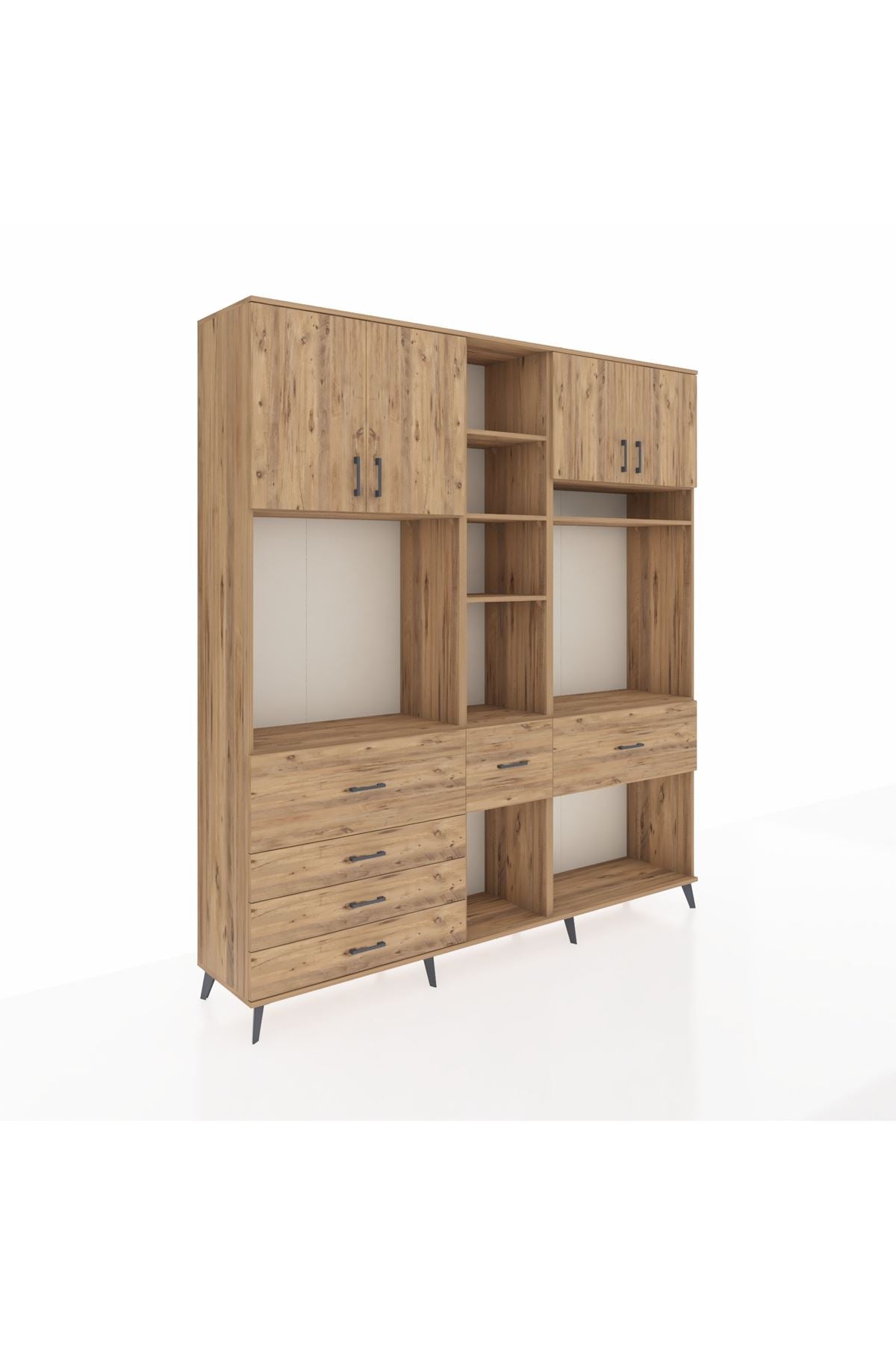 Hyperion Dolap 11 Raflı 6 Çekmeceli 4 Kapaklı 220x44x243 Çam-Çam/Çam