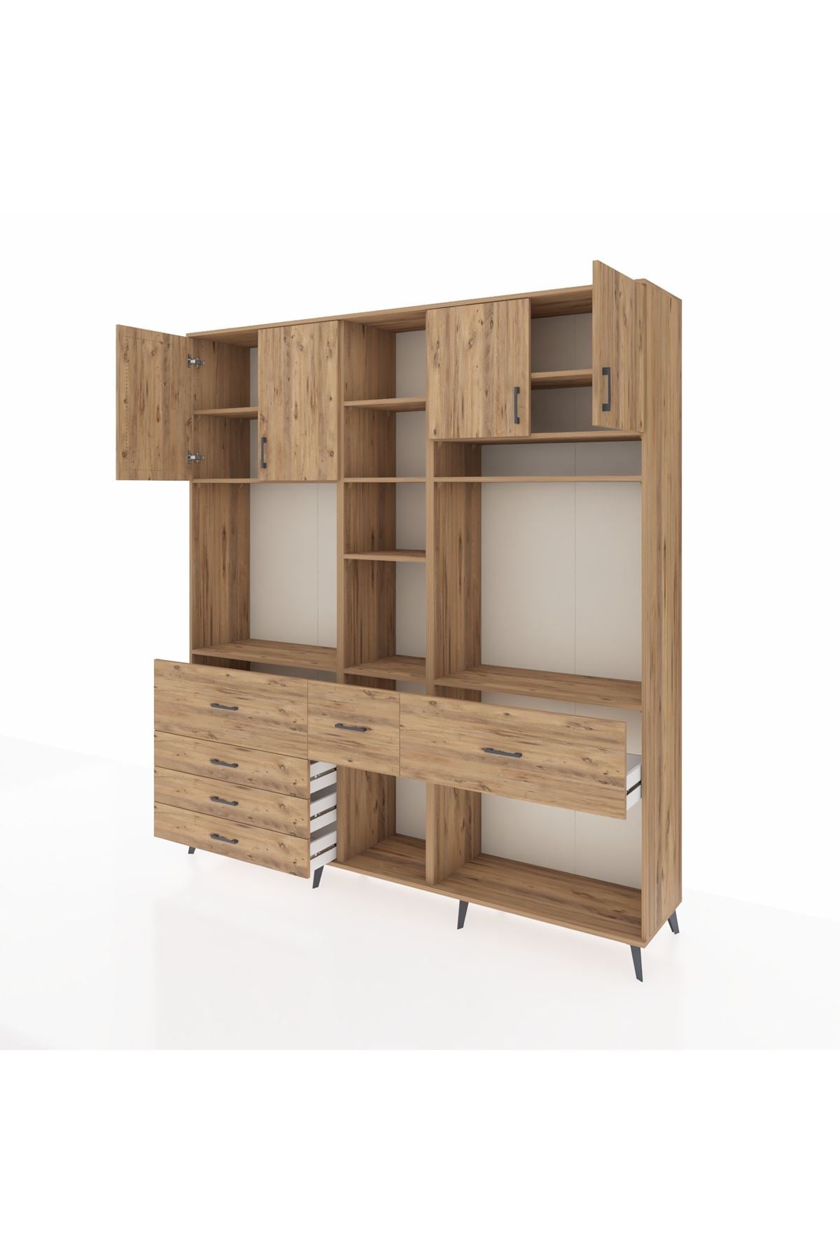 Hyperion Dolap 11 Raflı 6 Çekmeceli 4 Kapaklı 220x44x243 Çam-Çam/Çam