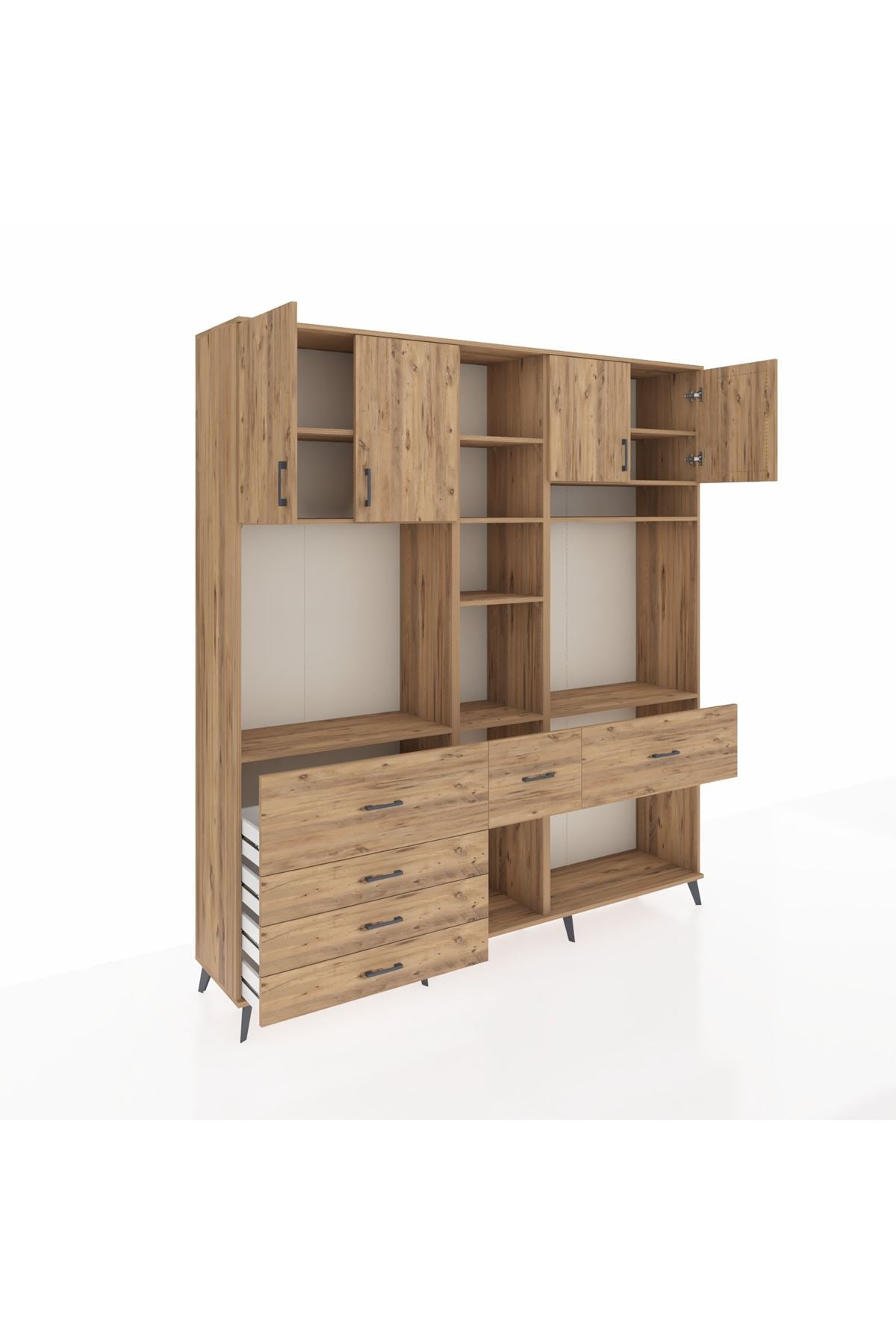 Hyperion Dolap 11 Raflı 6 Çekmeceli 4 Kapaklı 220x44x243 Çam-Çam/Çam