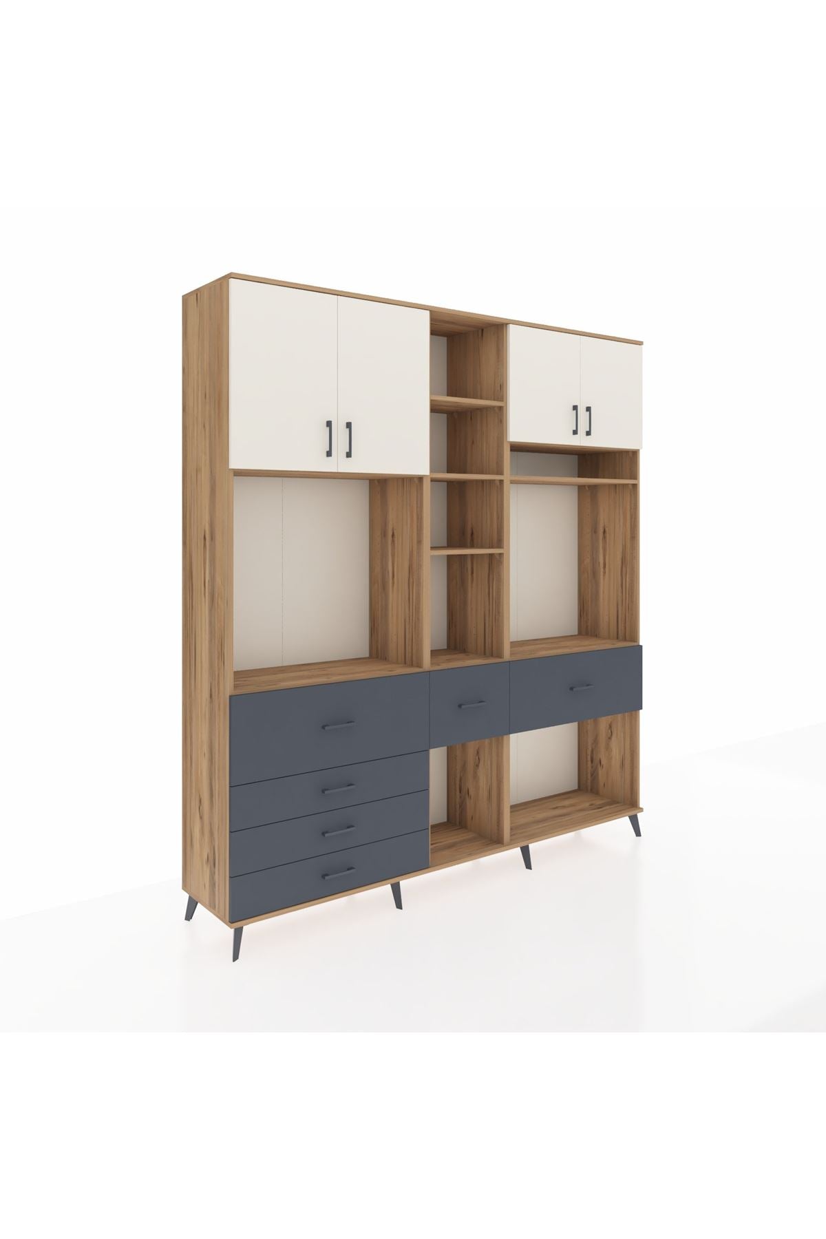 Hyperion Dolap 11 Raflı 6 Çekmeceli 4 Kapaklı 220x44x243 Çam-Aytaşı/Antrasit