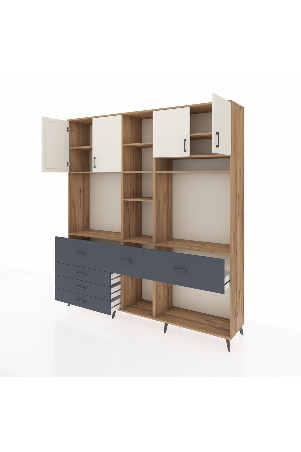 Hyperion Dolap 11 Raflı 6 Çekmeceli 4 Kapaklı 220x44x243 Çam-Aytaşı/Antrasit