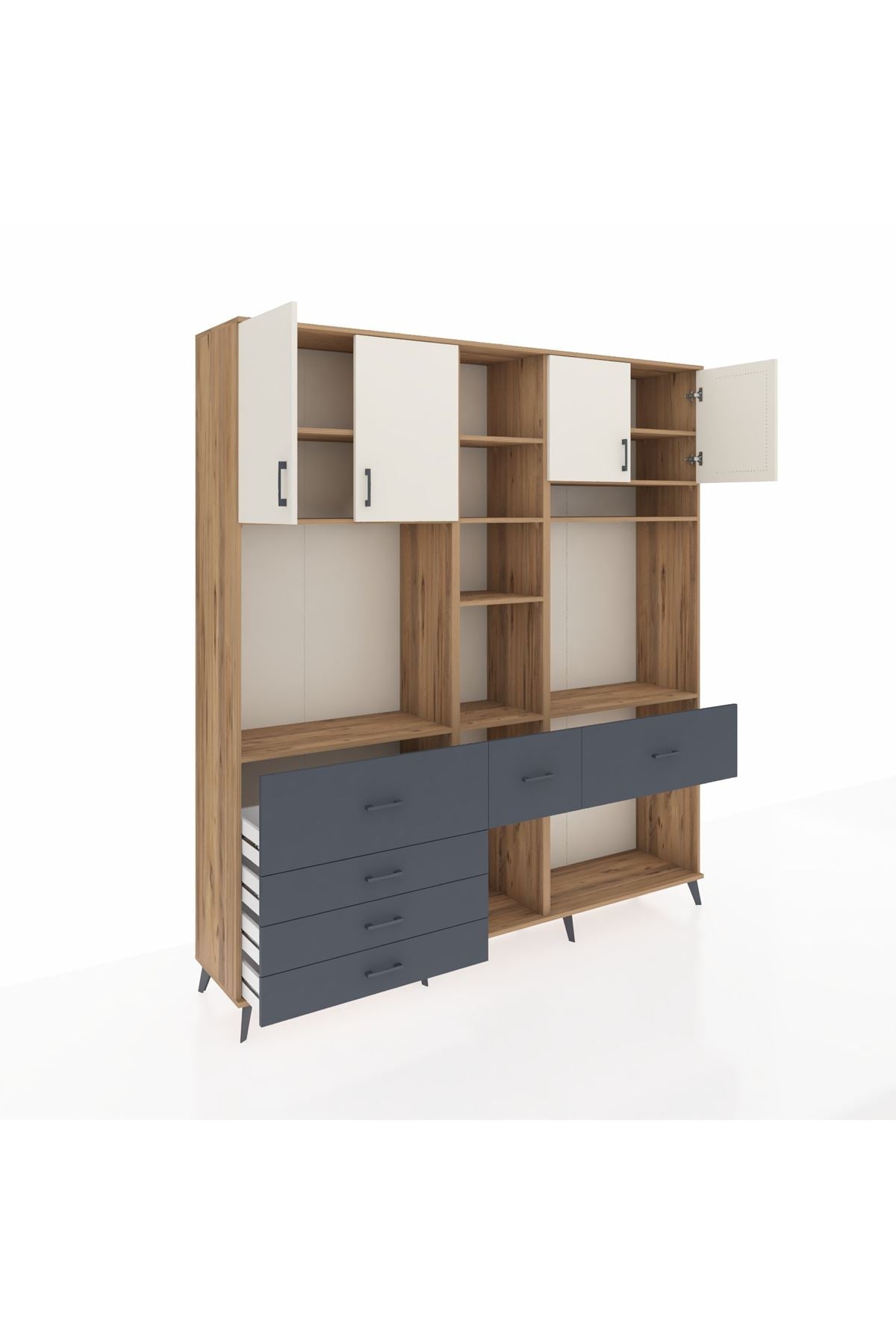 Hyperion Dolap 11 Raflı 6 Çekmeceli 4 Kapaklı 220x44x243 Çam-Aytaşı/Antrasit