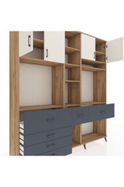 Hyperion Dolap 11 Raflı 6 Çekmeceli 4 Kapaklı 220x44x243 Çam-Aytaşı/Antrasit