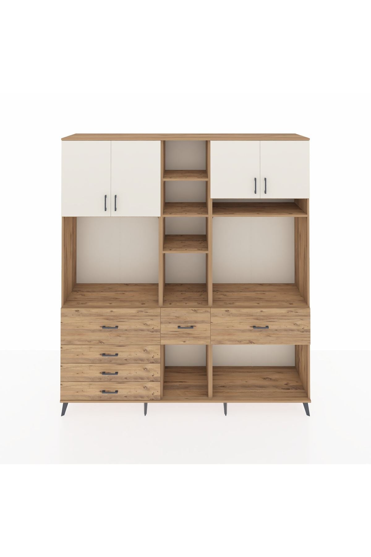 Hyperion Dolap 11 Raflı 6 Çekmeceli 4 Kapaklı 220x44x243 Çam-Aytaşı/Çam