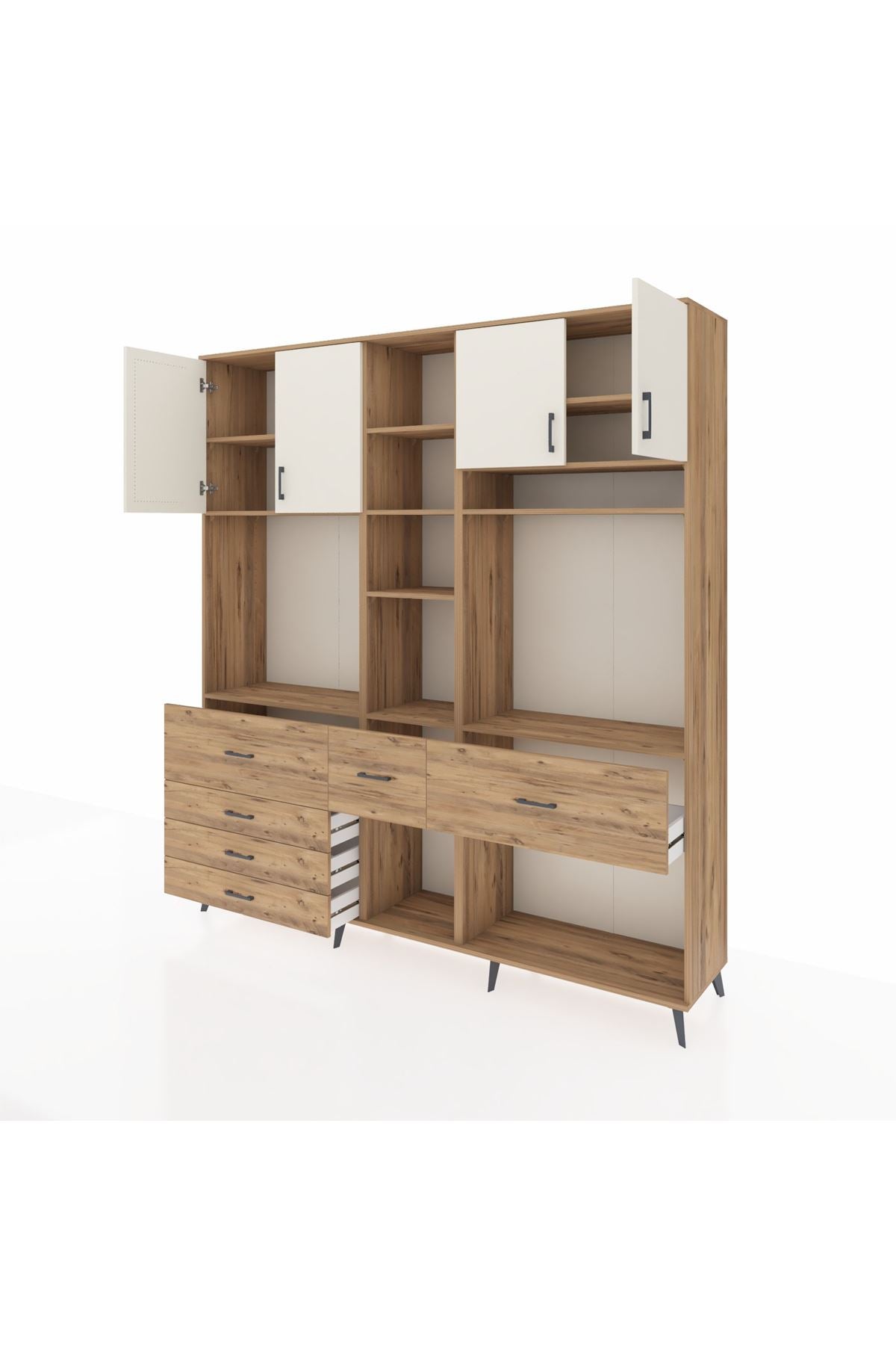 Hyperion Dolap 11 Raflı 6 Çekmeceli 4 Kapaklı 220x44x243 Çam-Aytaşı/Çam