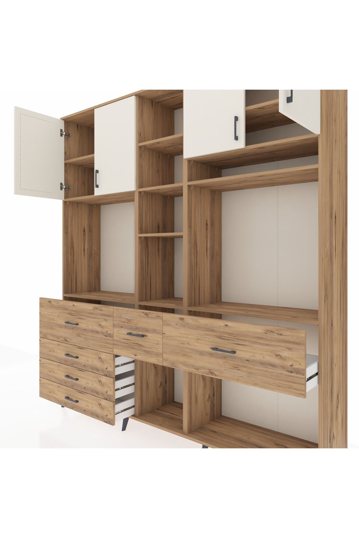 Hyperion Dolap 11 Raflı 6 Çekmeceli 4 Kapaklı 220x44x243 Çam-Aytaşı/Çam