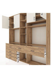 Hyperion Dolap 11 Raflı 6 Çekmeceli 4 Kapaklı 220x44x243 Çam-Aytaşı/Çam