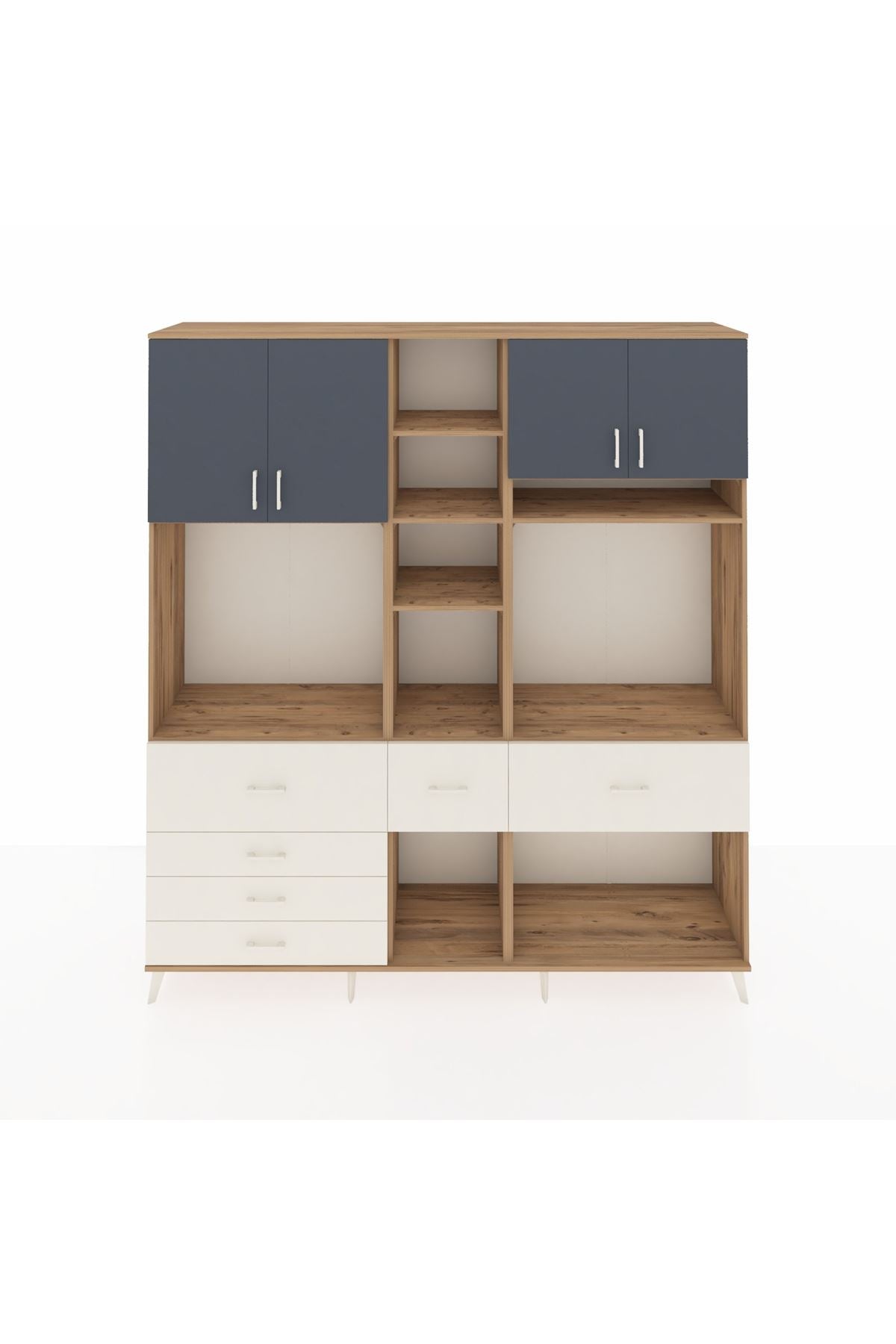 Hyperion Dolap 11 Raflı 6 Çekmeceli 4 Kapaklı 220x44x243 Çam-Antrasit/Aytaşı