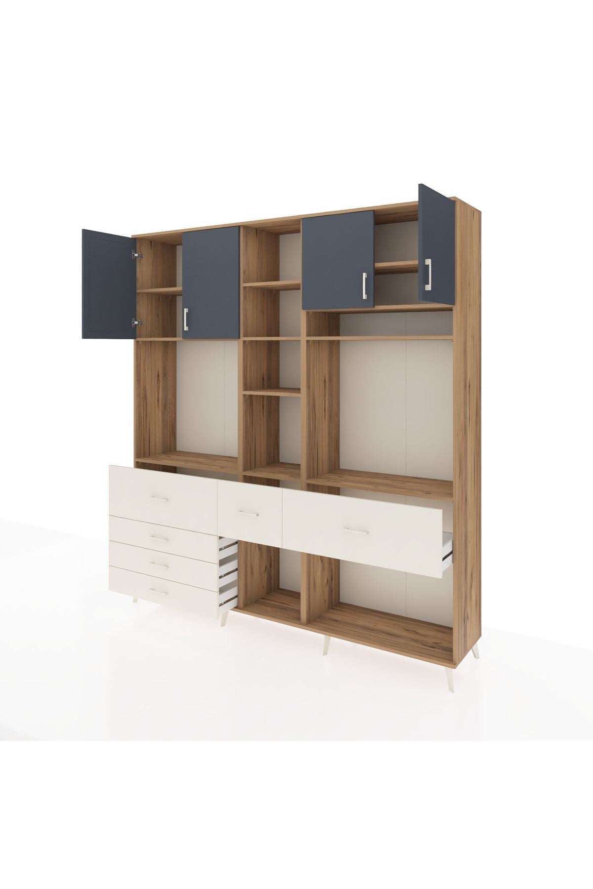 Hyperion Dolap 11 Raflı 6 Çekmeceli 4 Kapaklı 220x44x243 Çam-Antrasit/Aytaşı