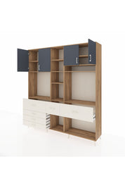 Hyperion Dolap 11 Raflı 6 Çekmeceli 4 Kapaklı 220x44x243 Çam-Antrasit/Aytaşı