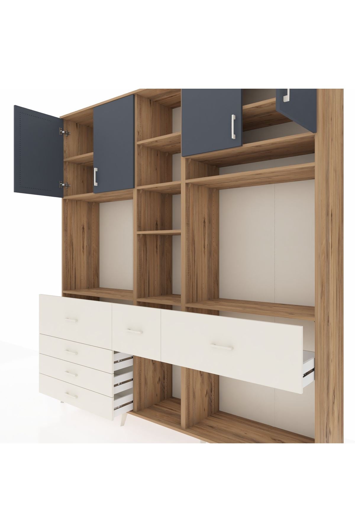 Hyperion Dolap 11 Raflı 6 Çekmeceli 4 Kapaklı 220x44x243 Çam-Antrasit/Aytaşı