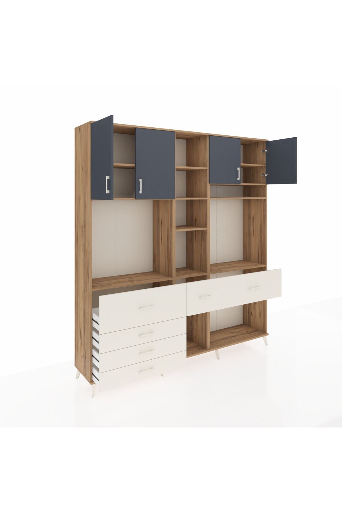 Hyperion Dolap 11 Raflı 6 Çekmeceli 4 Kapaklı 220x44x243 Çam-Antrasit/Aytaşı