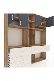 Hyperion Dolap 11 Raflı 6 Çekmeceli 4 Kapaklı 220x44x243 Çam-Antrasit/Aytaşı