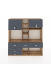 Hyperion Dolap 11 Raflı 6 Çekmeceli 4 Kapaklı 220x44x243 Çam-Antrasit/Antrasit