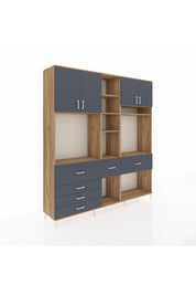 Hyperion Dolap 11 Raflı 6 Çekmeceli 4 Kapaklı 220x44x243 Çam-Antrasit/Antrasit