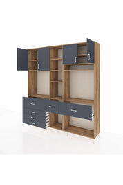 Hyperion Dolap 11 Raflı 6 Çekmeceli 4 Kapaklı 220x44x243 Çam-Antrasit/Antrasit