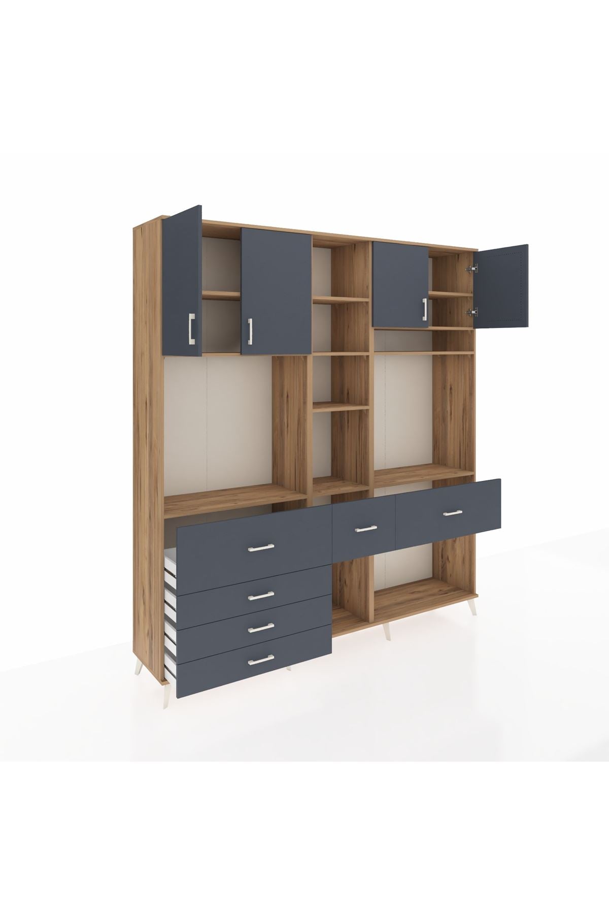 Hyperion Dolap 11 Raflı 6 Çekmeceli 4 Kapaklı 220x44x243 Çam-Antrasit/Antrasit