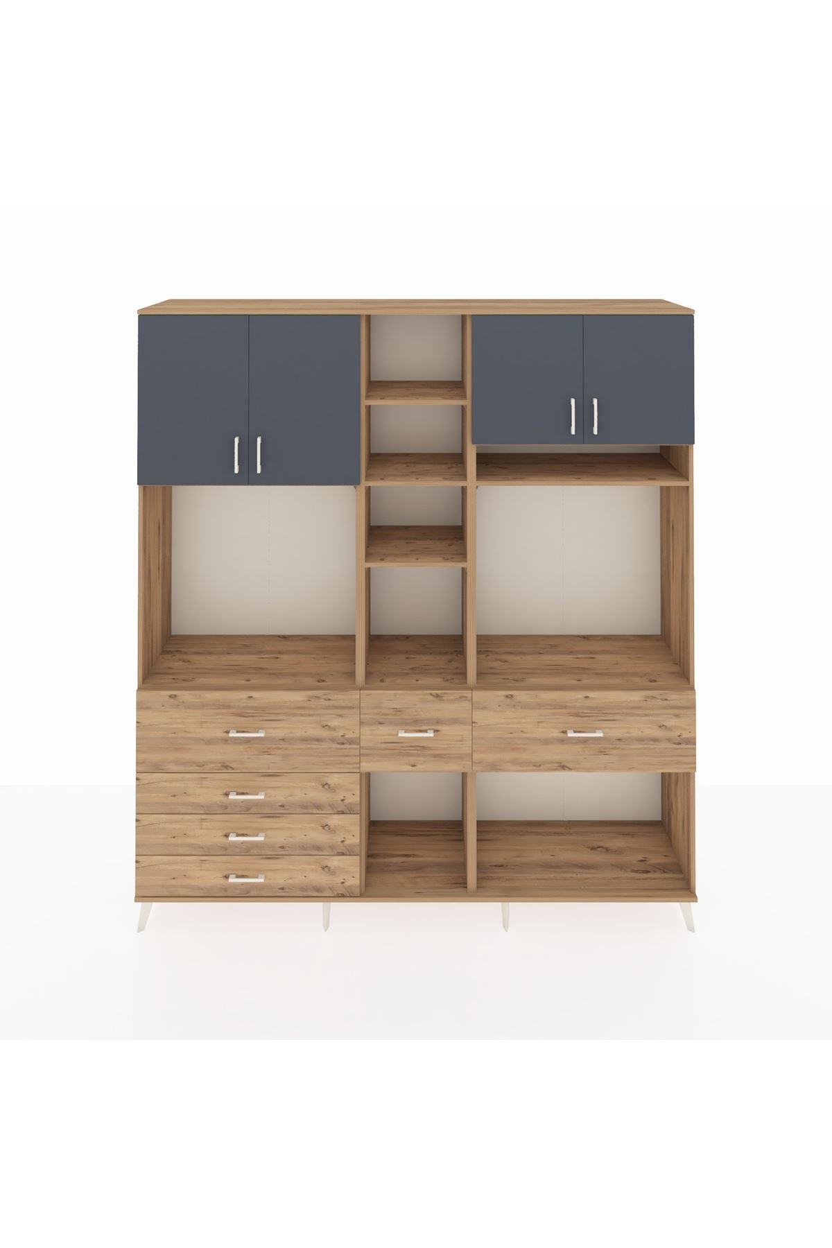 Hyperion Dolap 11 Raflı 6 Çekmeceli 4 Kapaklı 220x44x243 Çam-Antrasit/Çam