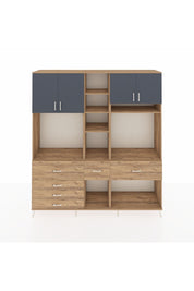 Hyperion Dolap 11 Raflı 6 Çekmeceli 4 Kapaklı 220x44x243 Çam-Antrasit/Çam