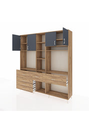 Hyperion Dolap 11 Raflı 6 Çekmeceli 4 Kapaklı 220x44x243 Çam-Antrasit/Çam