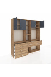 Hyperion Dolap 11 Raflı 6 Çekmeceli 4 Kapaklı 220x44x243 Çam-Antrasit/Çam