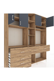 Hyperion Dolap 11 Raflı 6 Çekmeceli 4 Kapaklı 220x44x243 Çam-Antrasit/Çam